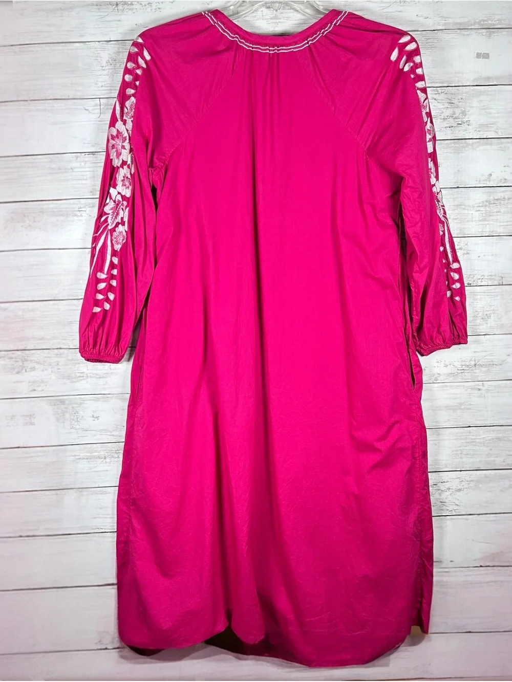 Chico’s Embroidered Raspberry Cotton Kaftan Midi Dress Pockets 6